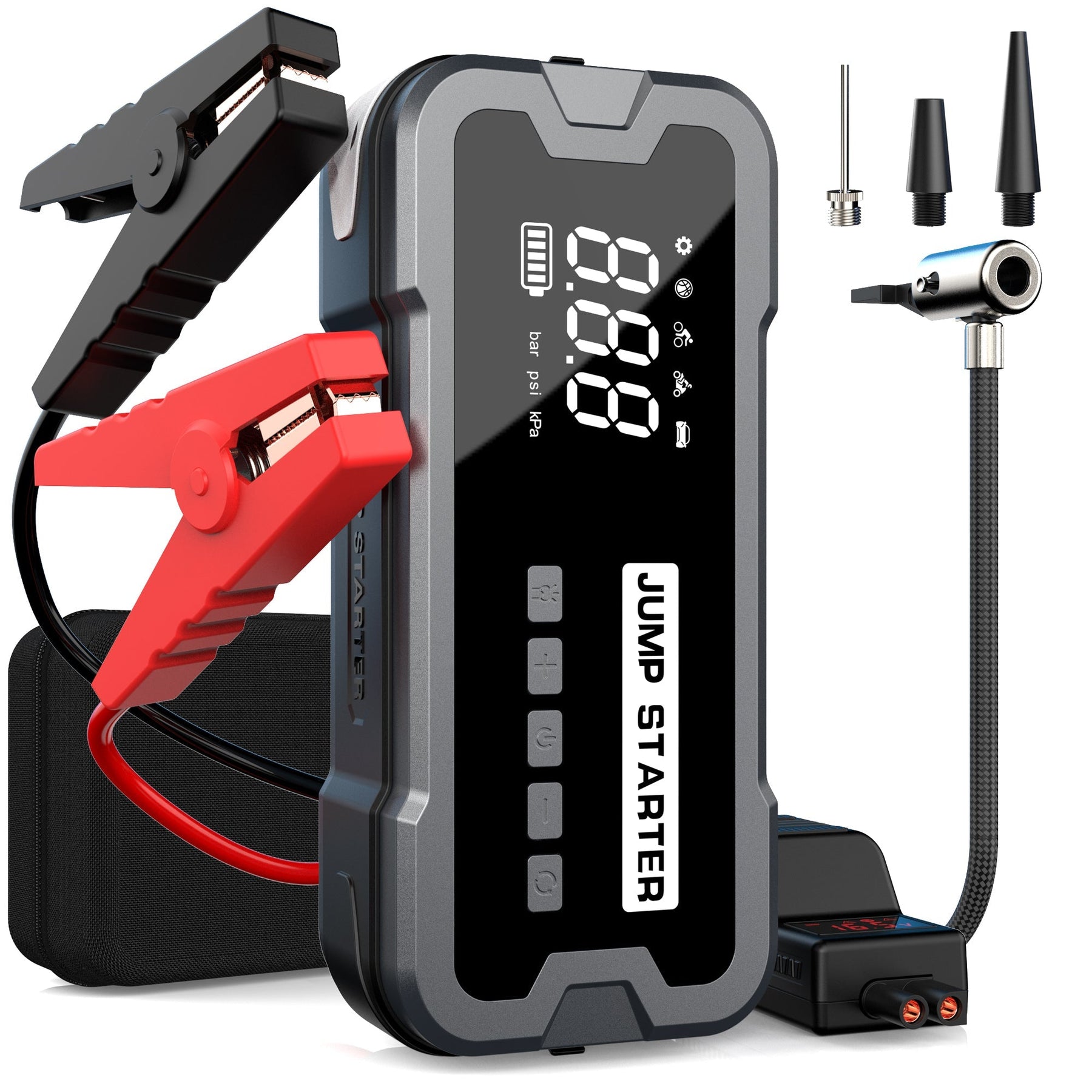 4-in-1 JUMP STARTER, AIR PUMP, POWER BANK, FLASHLIGHT