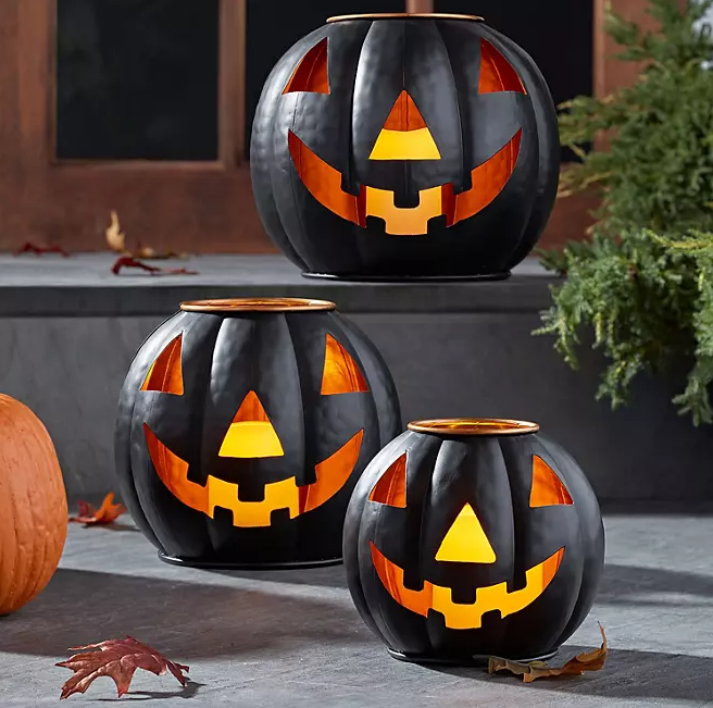 Member's Mark Pre-Lit Black Metal Jack-O-Lantern Set