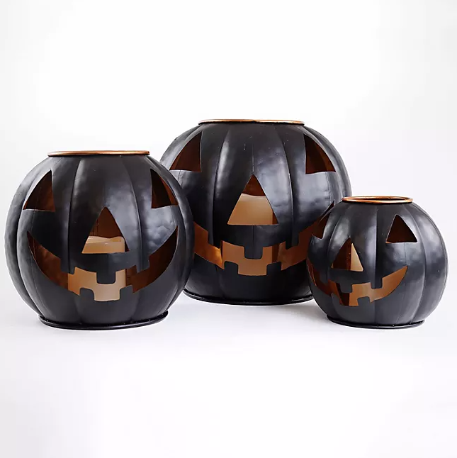 Member's Mark Pre-Lit Black Metal Jack-O-Lantern Set