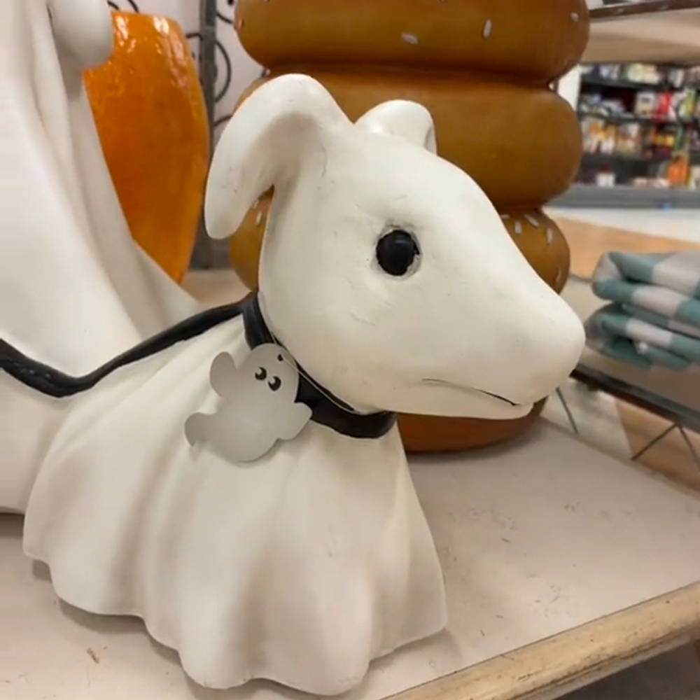 Halloween Ghost Walking Dog Statue