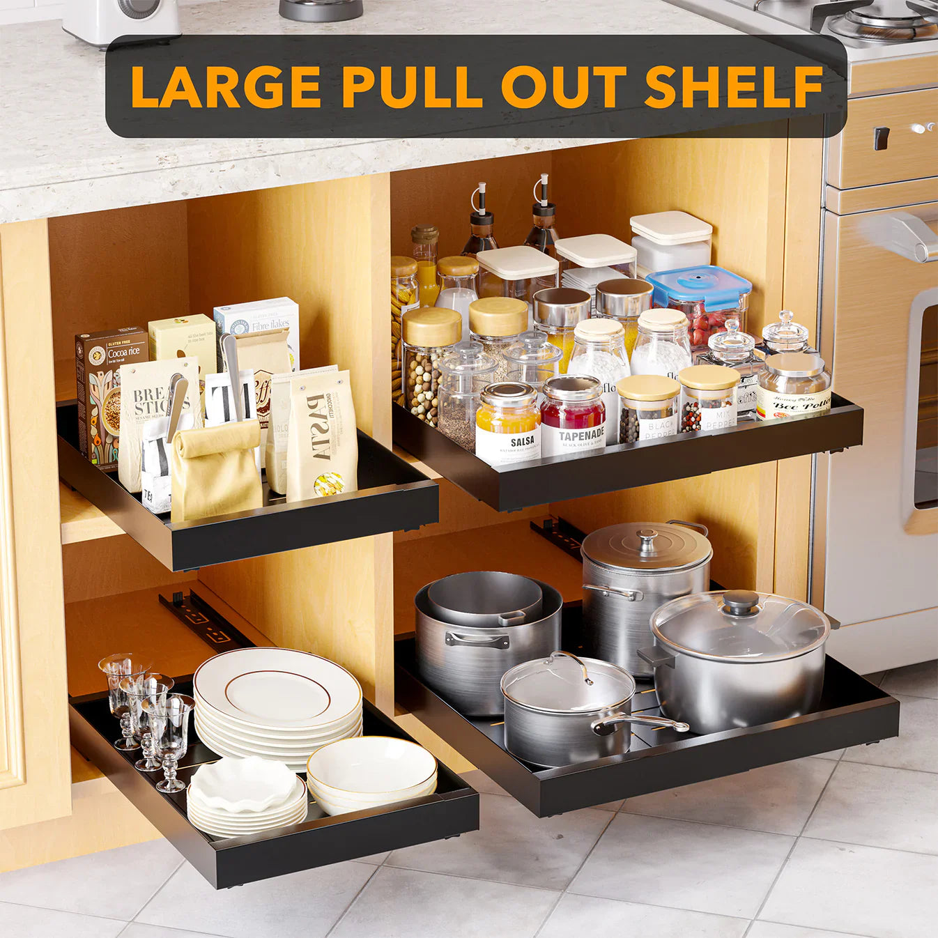 No Drill Multipurpose Pull-Out Cabinet Organizer