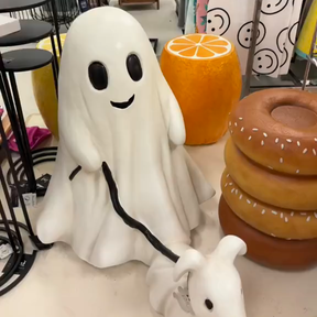 Halloween Ghost Walking Dog Statue