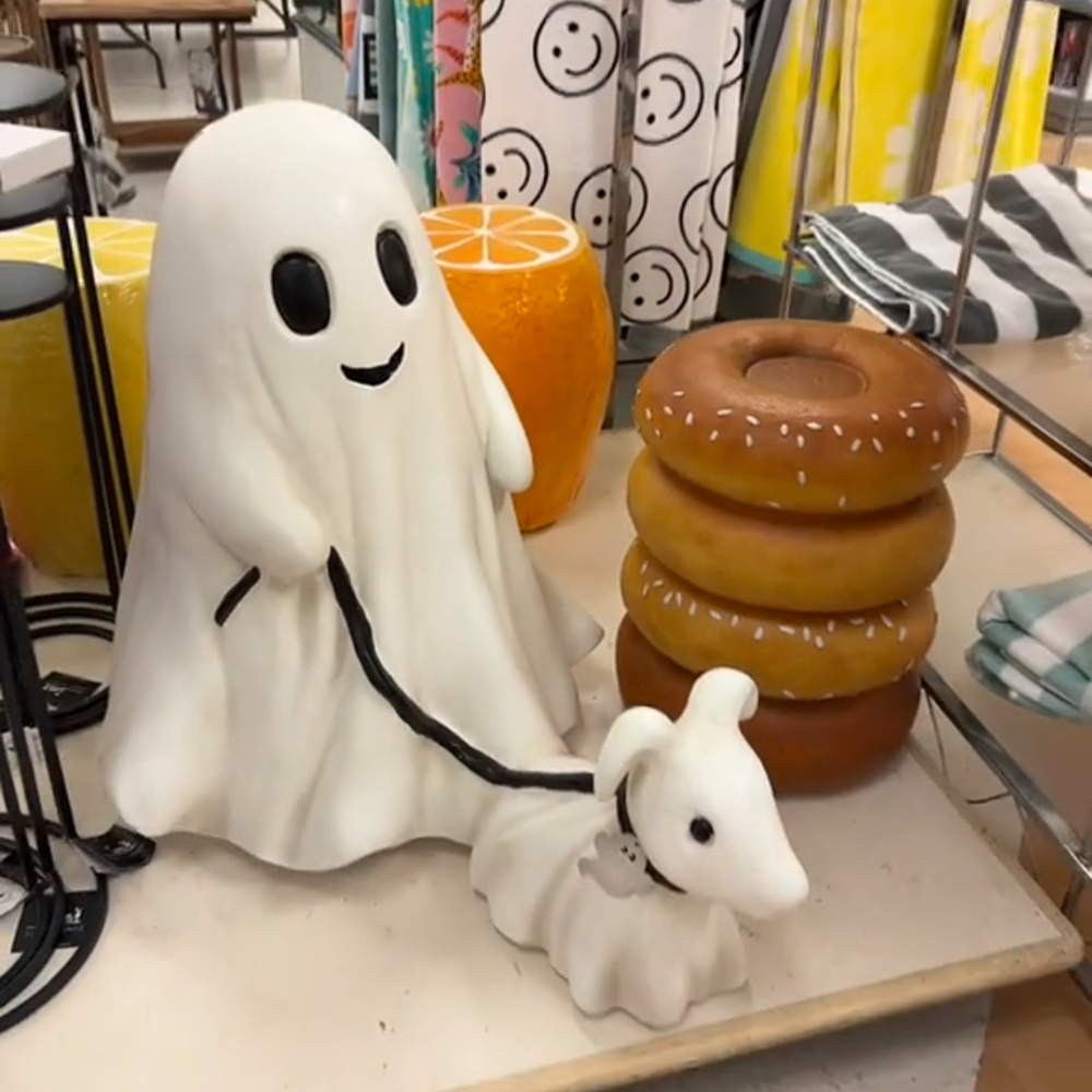 Halloween Ghost Walking Dog Statue