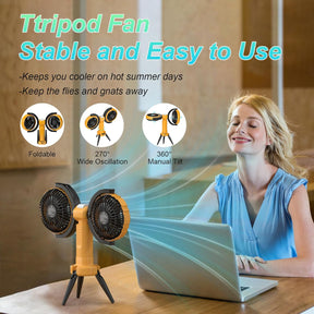 USB Camping Fan with Tripod, 4 Speeds, 360° Rotation & LED Light