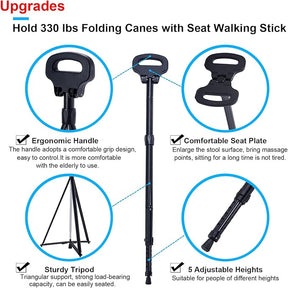 Portable Cane Seat Folding Walking Cane for