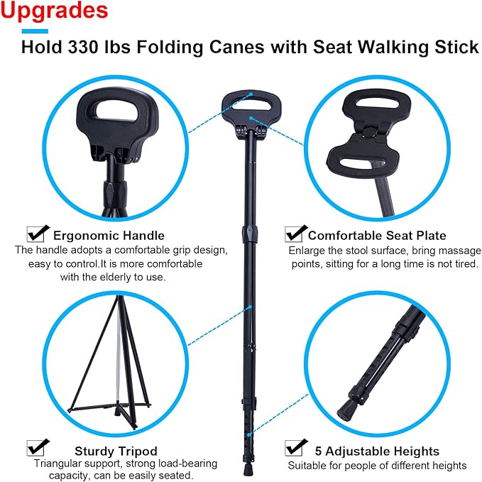 Portable Cane Seat Folding Walking Cane for