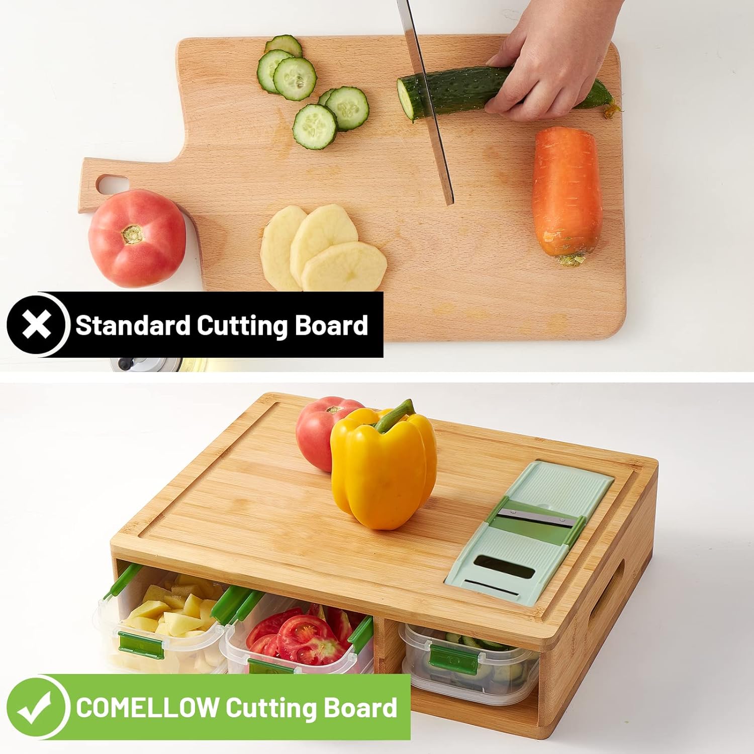 🔥Bamboo Cutting Board with Containers