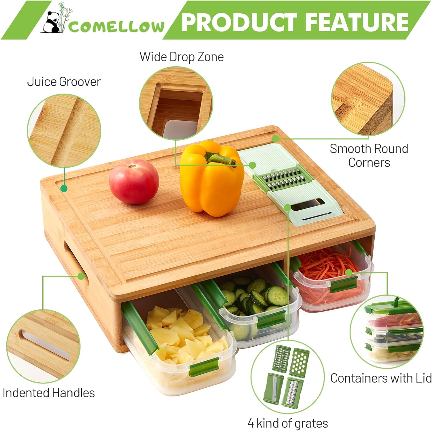 🔥Bamboo Cutting Board with Containers