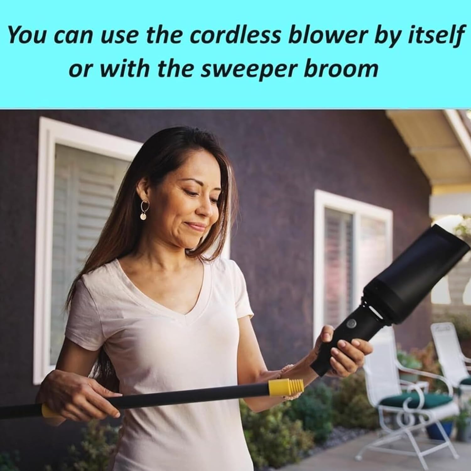 Outdoor Broom with Built-in Lightweight Rechargeable Cordless Leaf Blower