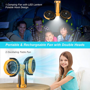 USB Camping Fan with Tripod, 4 Speeds, 360° Rotation & LED Light