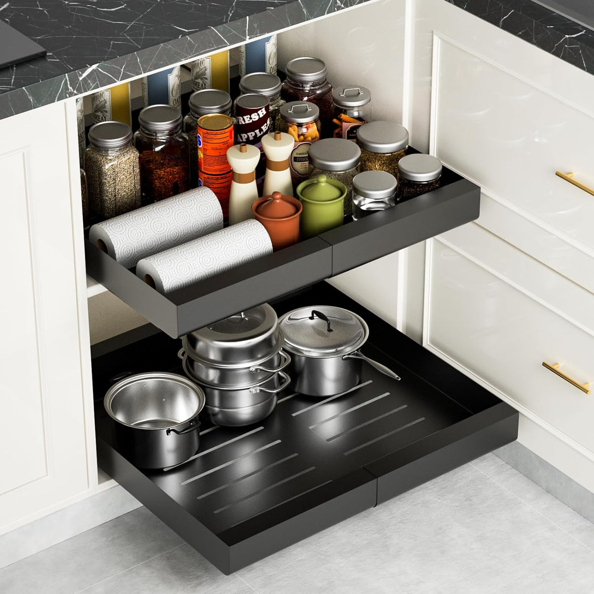 No Drill Multipurpose Pull-Out Cabinet Organizer