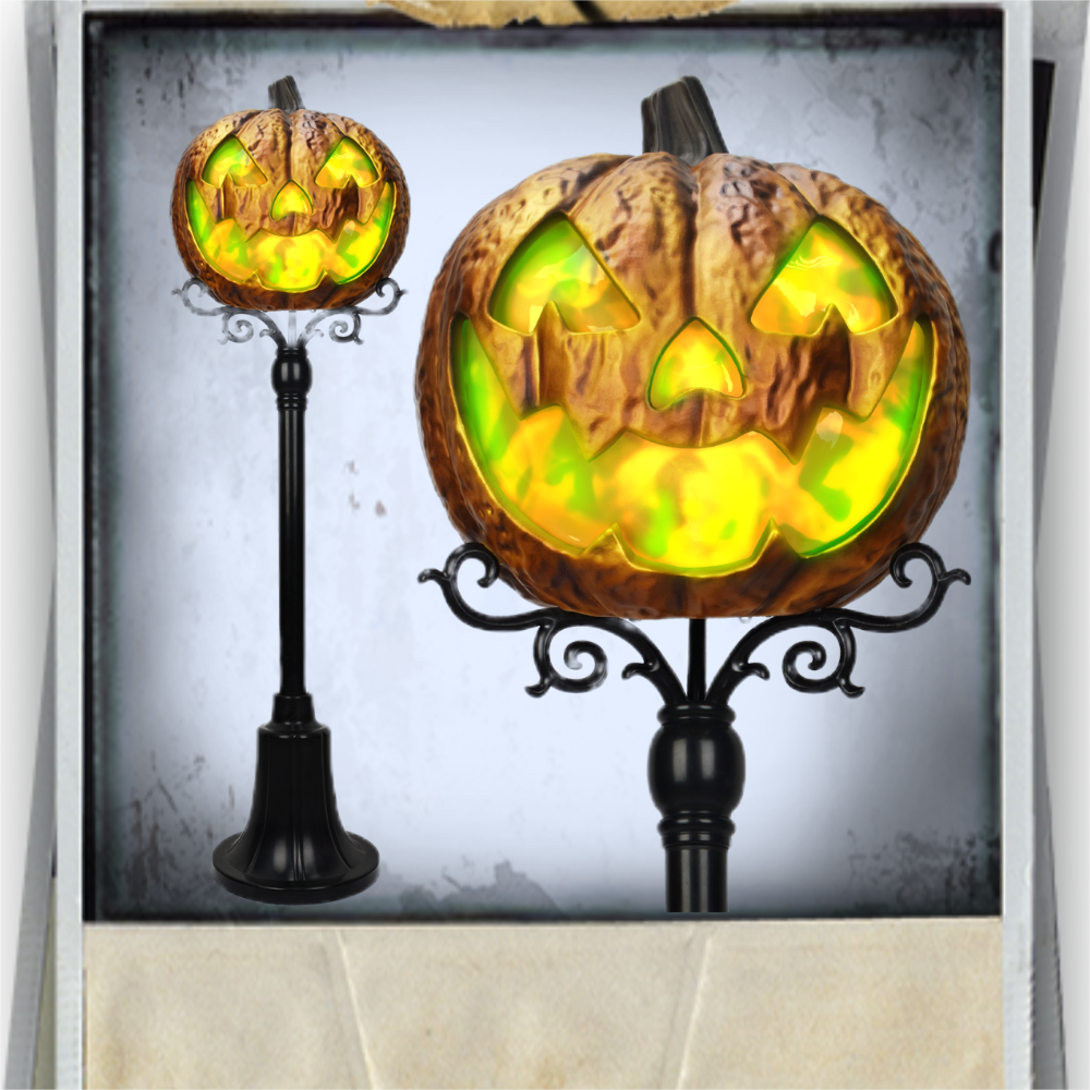 👻Cracker Barrel Halloween Flaming Jack-o-Lantern Lamp Post 2024-L