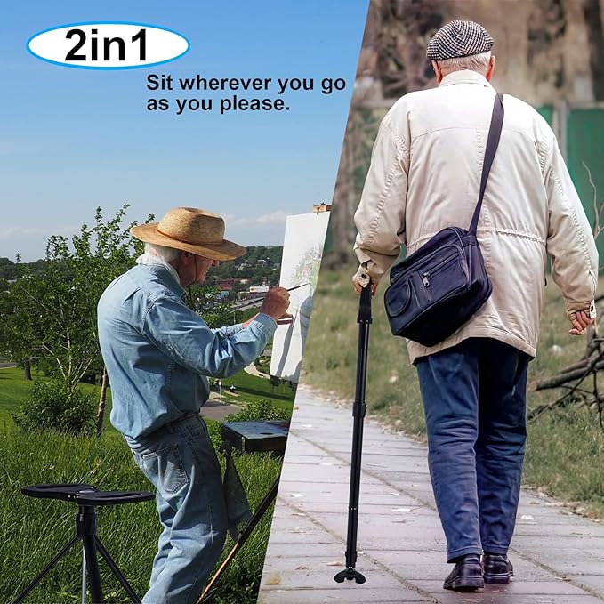 Portable Cane Seat Folding Walking Cane for