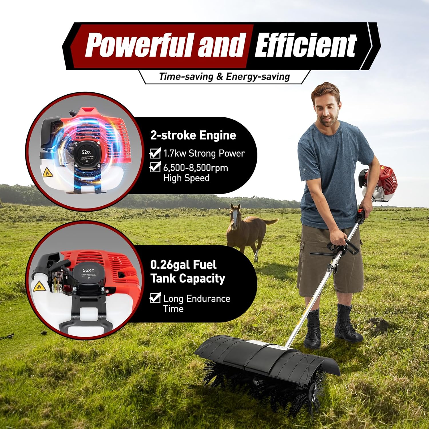 💪52cc 2.3HP Gas Handheld Sweeper