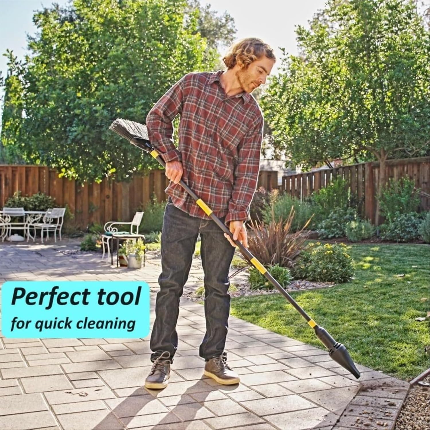 Outdoor Broom with Built-in Lightweight Rechargeable Cordless Leaf Blower