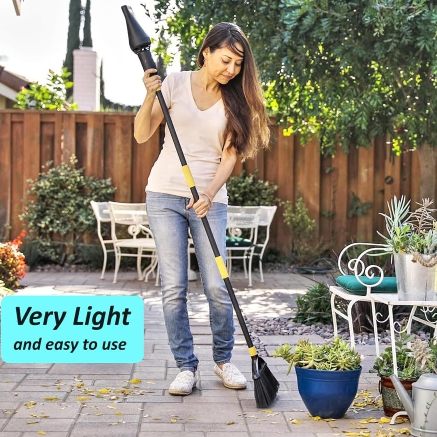 Outdoor Broom with Built-in Lightweight Rechargeable Cordless Leaf Blower