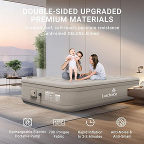 Double inflatable mattress with built-in pump