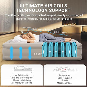 Double inflatable mattress with built-in pump