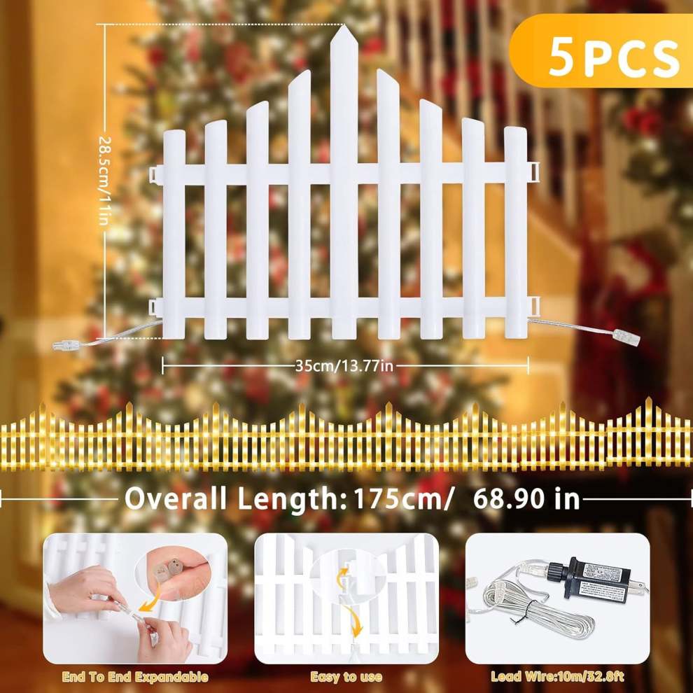 5 Pack Wave-Shaped Solar LED Lighted Garden Fence