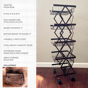 5-Tier Collapsible Rolling Iron Basket