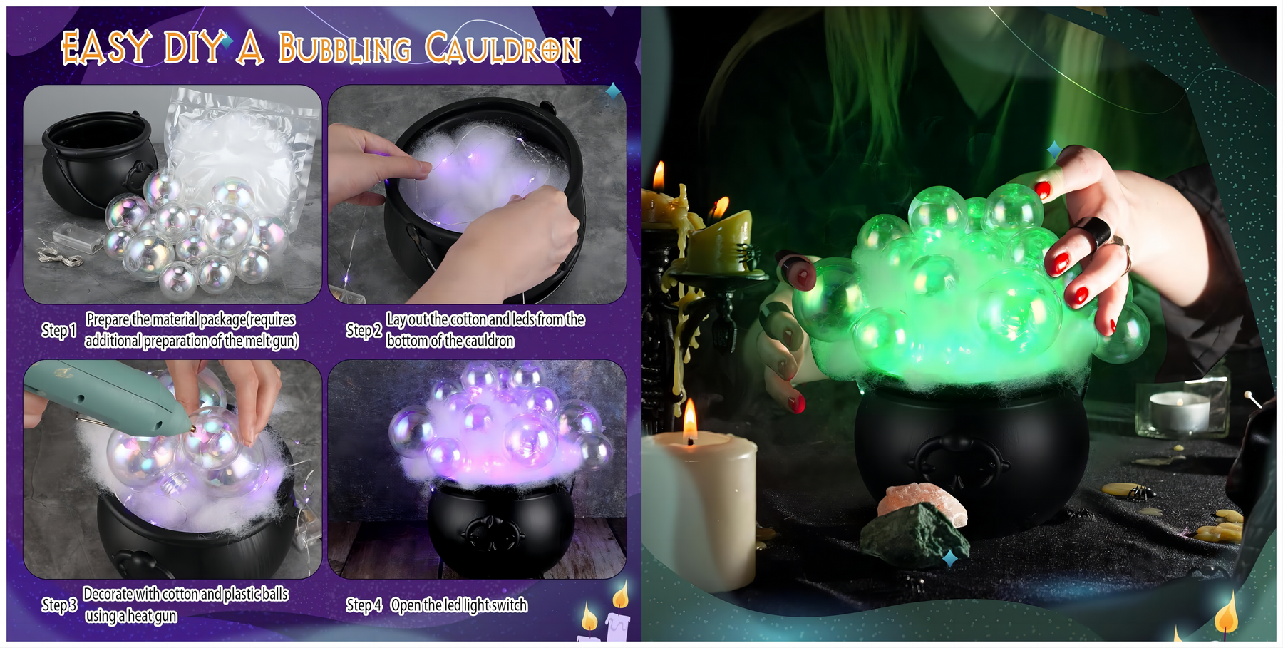 🎃Halloween Light up Bubble Cauldron DIY Set💀