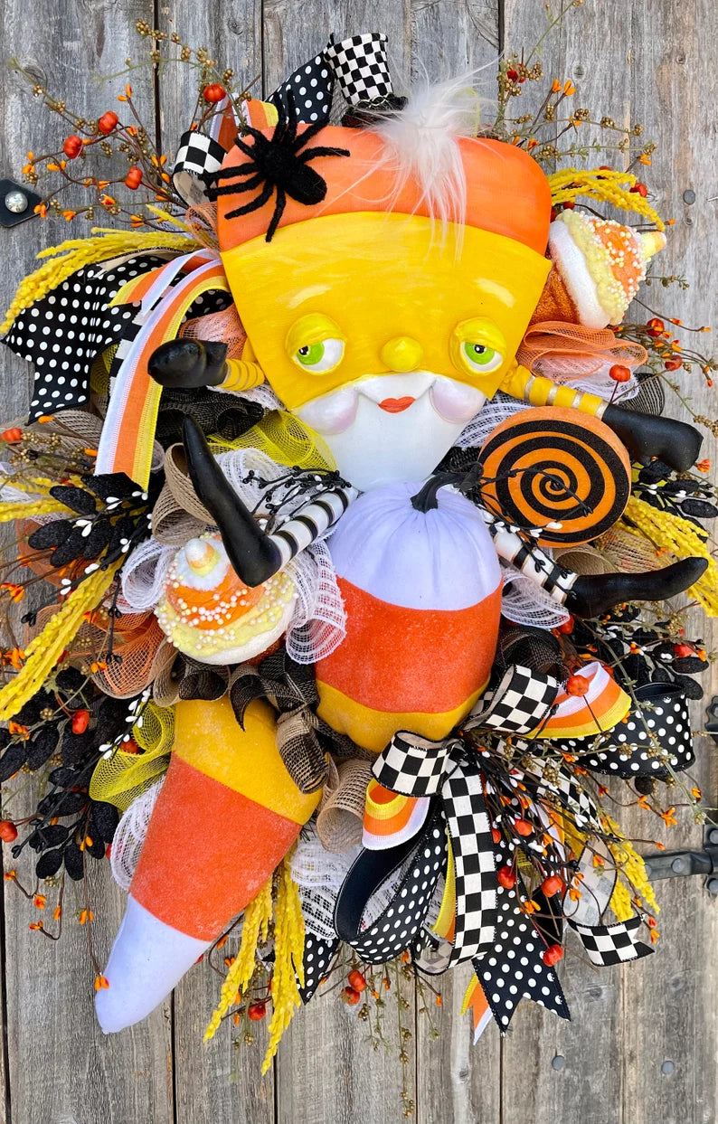 🎃HCandy Corn Halloween Wreath, Halloween Door Wreaths, Halloween decor