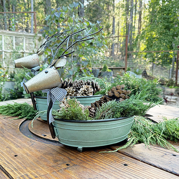 Galvanized Reindeer Buckets, Set of Two