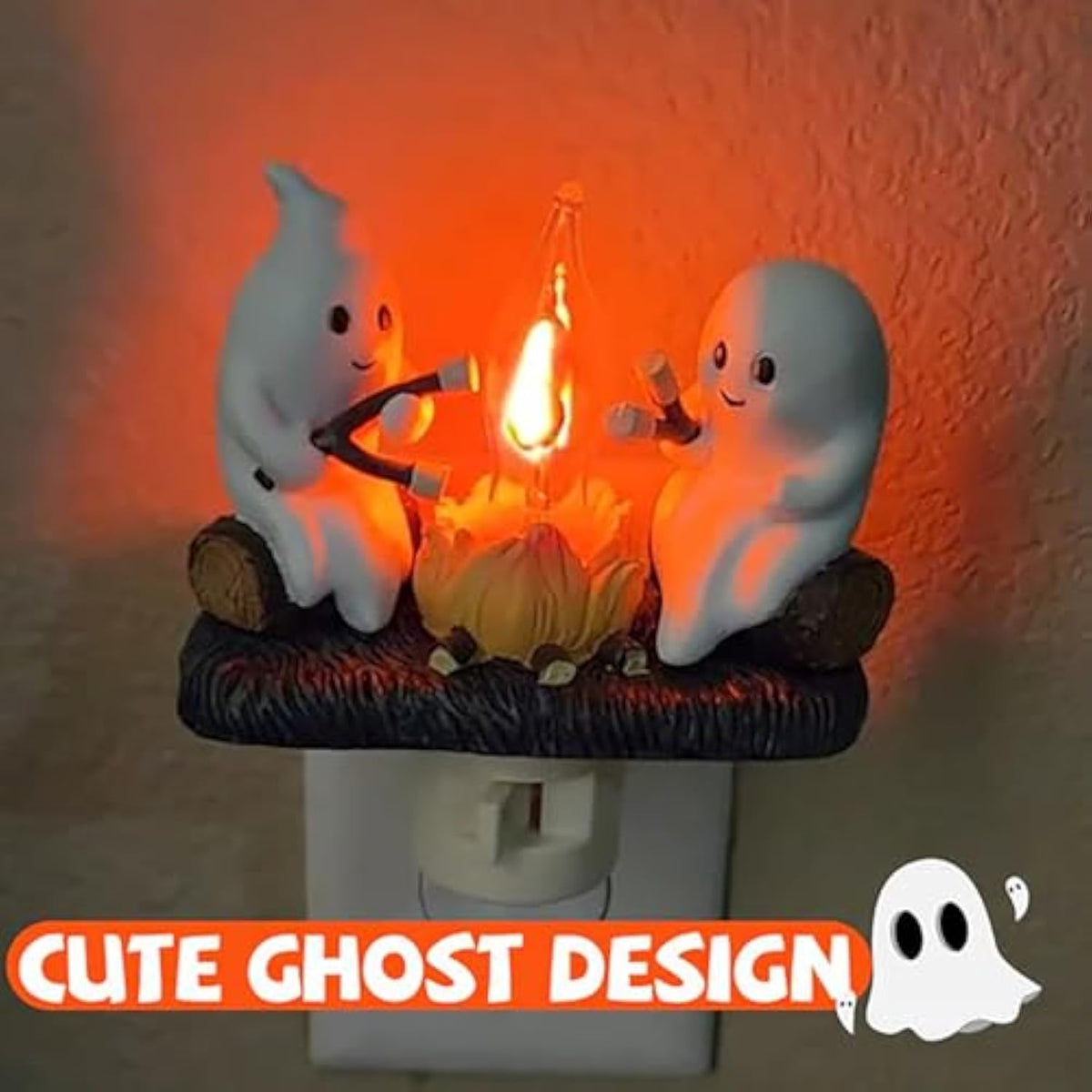 GHOSTS ROASTING CAMPFIRE S’MORES FLICKER FLAME NIGHT LIGHT✈ GLOBAL SHIPPING - FREE OVER $49 ✈